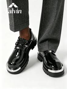 British Style Business Formal Shoes, Steel Toe Decor Oxford Shoes, Round Toe Wedding Shoes, New Shiny Patent Leather Groom Shoes, Lace-Up Driving Formal Soft Leather Shoes, Party Dress Shiny Patent Leather Brand Shoes, Thick Sole Moccasin Shoes, Office Fashion Comfortable Derby Shoes, Luxury Party Dress Office Work Shoes, PU Leather High Quality Vintage Original Handmade Shoes - Black - View 9