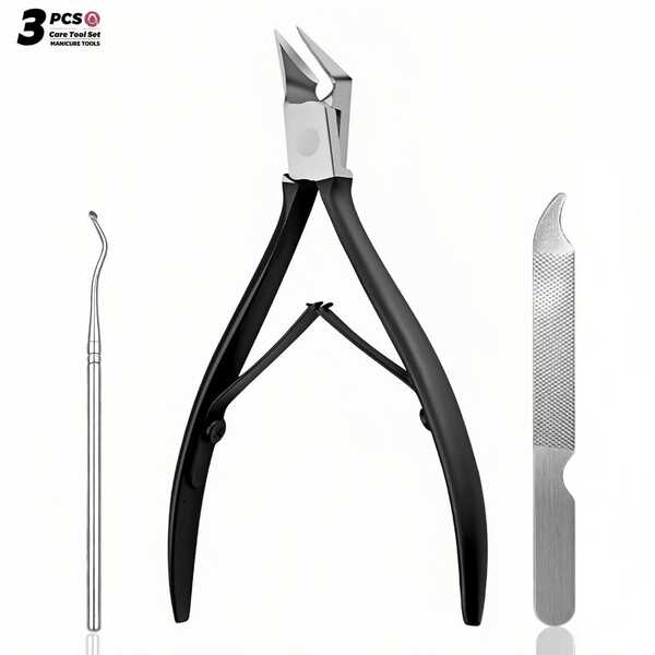 3pcs Professional Embedded Nail Clippers - 120° Angle Stainless Steel Nail Clippers, Suitable For Thick Hard Nails, Dual Spring Design, Precision Trimming Tool, Suitable For Diabetic Patients And Home Foot Care