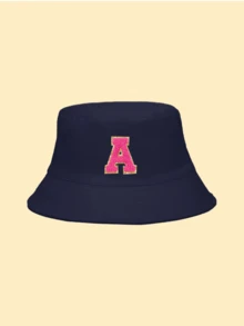 1件中性 A-Z 26字母防曬漁夫帽，女款純色戶外休閒帽，適合搭配夏季衣著與洋裝 - 藏蓝色 - 查看 6