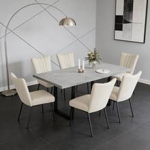 jiexi Extendable Dining Table And 4-6 Chair Set, 130-170cm Grey MDF Dining Table With Beige Velvet Dining Chairs With Metal Legs For Kitchen, Living Room - Beige - View 8