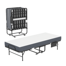 190 * 78 Cm Folding Twin Bed With 9.5 Cm Memory Foam Mattress, Portable Guest Bed/Rollaway Bed Incl. - Black - View 1