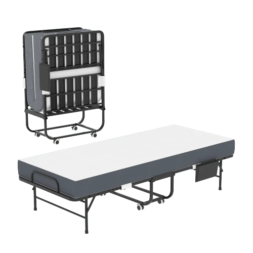 190 * 78 Cm Folding Twin Bed With 9.5 Cm Memory Foam Mattress, Portable Guest Bed/Rollaway Bed Incl. - Black - View 1