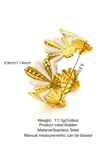 VceTd 1 pezzo Braccialetto elegante in acciaio inossidabile da donna con design asimmetrico a foglia in smalto a goccia, adatto per essere indossato durante vacanze al mare, viaggi o shopping - Oro giallo - Visualizzare 14