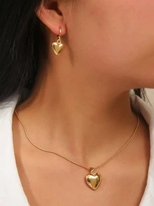 3pcs Minimalist Elegant Heart Necklace Set, Gentle Style Accessory, Daily Wear For Girls And Valentine's Day Holiday Accessory, Commemorative Gift - Gold - View 5