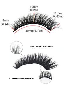 1 Pair Magnetic False Eyelashes, Reusable, 3D Natural Style, Portable Makeup Tool, 3-Step Press-On False Eyelash Applicator Set, 6-11mm Lashes, Suitable For Weddings, Parties, Dates And Other Occasions. - 黑色 - 查看 3