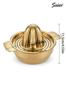 2pcs Gold/Silver Round Stainless Steel Thickened Manual Juicer, Double Layer With Filter Mesh Juice Separator Design, Convenient And Fast Extraction Of Fruits/Vegetables And Other Ingredients, Easy To Clean, No Noise, Simple Operation With High Efficiency, Compact Design, Easy To Store, Kitchen Utensil. Comes With Box, Protects Product, Outdoor Party, Family Gathering, Holiday Gift, Iced Drink Making - Multicolor - View 7