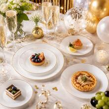 50/25/20/10pcs White Gold Rim Plate Set, 7.5 Inch/10.25 Inch Reusable Dinner Plates, Food Trays, Fruit And Snack Platters, Dessert And Salad Plates, Cheese And Candy Trays, Multi-Purpose Tableware For Parties, Weddings, Birthdays, Picnics, Holiday Events, Easy To Clean And Durable, Suitable For Home And Event Elegant Table Settings - White - View 3