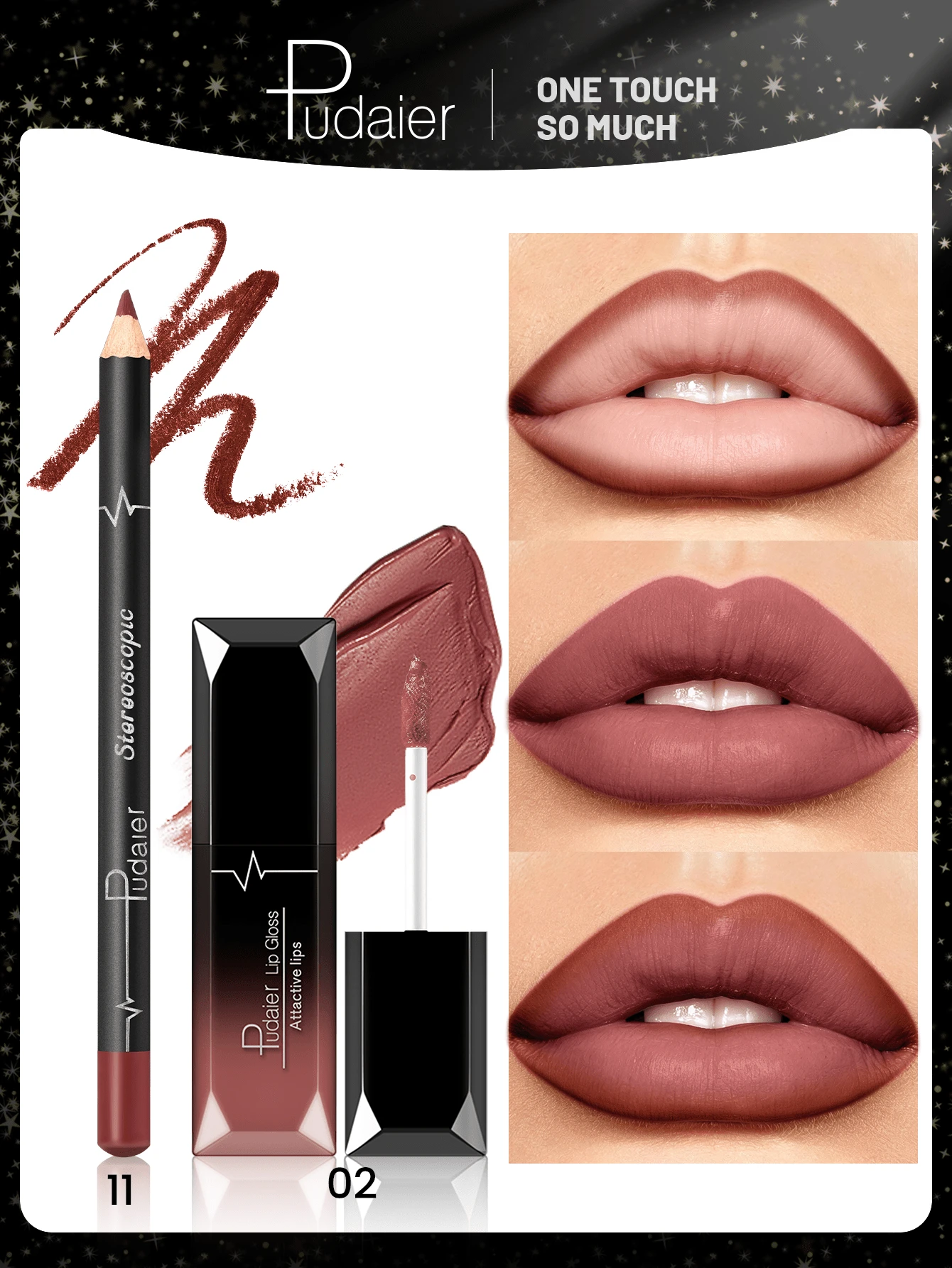 Pudaier Matte Lip Gloss And Lip Liner Set - Soft Matte Velvet Finish, Long-Lasting Waterproof, Nude And Bold Shades, Suitable For All Occasions Lip Makeup Set, Compatible With Multiple Makeup Styles - 11+02 - View 1
