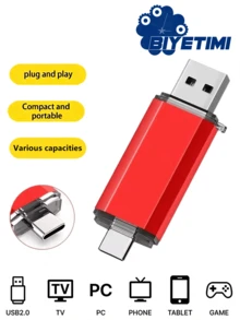 Biyetimi High Speed OTG USB Flash Drive 64GB/128GB Rotating USB Stick 32GB/8GB Compatible With Android/PC, Business Gift - 紅色 - 查看 1