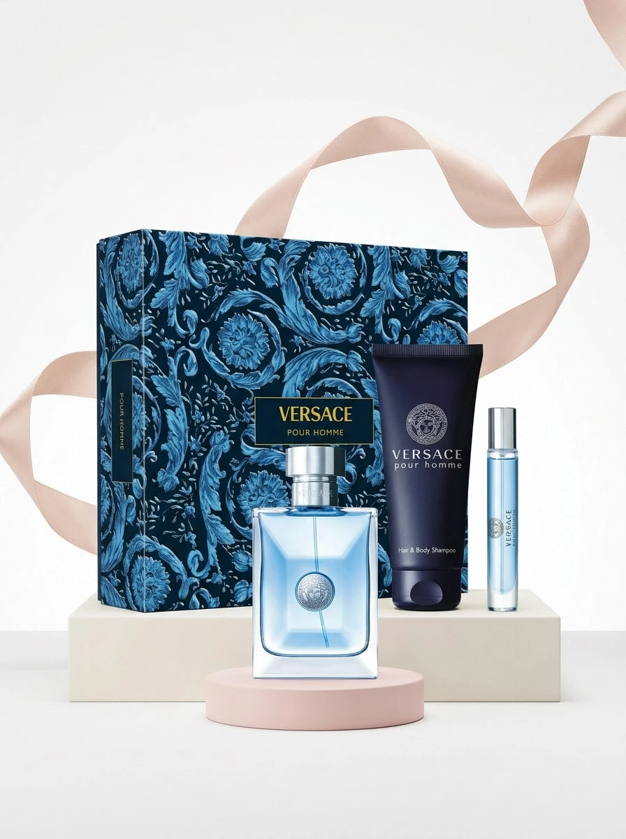Versace 男士三件套 (EDT 3.4oz+EDT 0.34oz+沐浴露 5oz) 3.4oz/100ml+0.34oz/10ml+5oz/150ml - EDT 3件套裝 - 查看 1