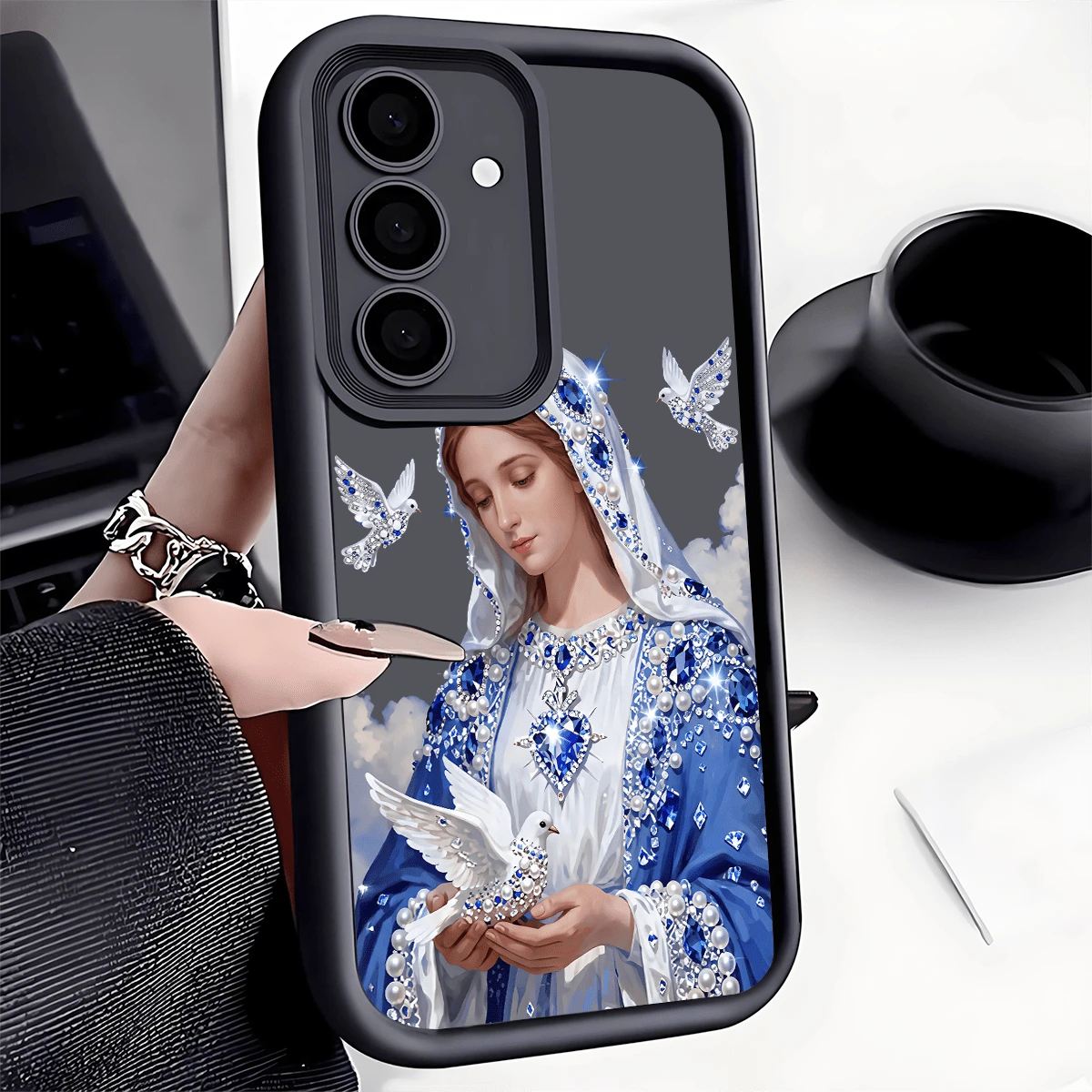頂級聖母瑪利亞與鴿子防摔手機殼,加厚防滑保護套,適用於 iPhone、Honor、Galaxy - 黑色 - 查看 1