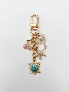 1個時尚水鑽櫻桃鑰匙圈，女款海灘配件，海龜海星椰子樹造型，迷人包包掛飾，海灘旅行必備，包包配件，房間裝飾，汽車配件，趣味返校禮物 - 彩色 - 查看 12