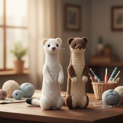 2Pcs Animal Crochet Kit For Beginners, Beginner Crochet Kit For Adults With Step-By-Step Text Tutorials, Weasel DIY Crafts For Adults, Cute Funny Home Decorative Ornaments, Birthday, Valentine's Day, Wedding, Novelty Gift