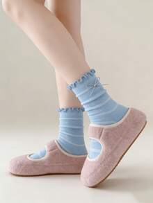 1/5 Pairs Spring/Summer Thin Breathable Lace Wire Bow Sweet Mid-Calf Socks - Multicolor - View 10