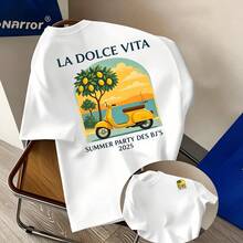 La Dolce Vita T-Shirt With Italian Lemon Motif, Casual Men's T-Shirt, Comfortable, Retro Southern European Resort Style, For Everyday Wear, Men's Summer Clothing - White 6 - View 2