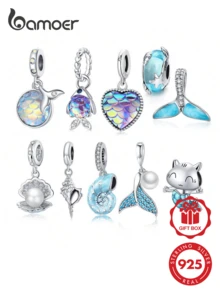 Mặt dây chuyền Bamoer 925 Bạc Sterling hình đại dương xanh, vỏ sò, vỏ ốc biển, đuôi nàng tiên cá, đá Zirconia, thích hợp để tự làm vòng cổ và vòng tay, quà tặng trang sức mùa hè. - Nhiều màu - Xem 2