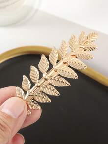 1Pc Light Luxury Gold Leaf Spring Clamp, Elegant Side Hair Clip, Chic Commute/Daily/Simple Versatile Headpiece - Multicolor - View 2