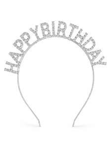 1件 金色/銀色水鑽 Happy Birthday 字母髮箍，INS奢華氛圍生日主題髮飾，優雅高端風格，全排弧形水鑽排列，Happy Birthday字母設計無額外裝飾印花，半圓形髮箍附整合式3D立體字母設計，閃亮折射水鑽表面，防滑末端設計，適合成年女性頭圍，生日拍照髮飾 - 款式A - 查看 7