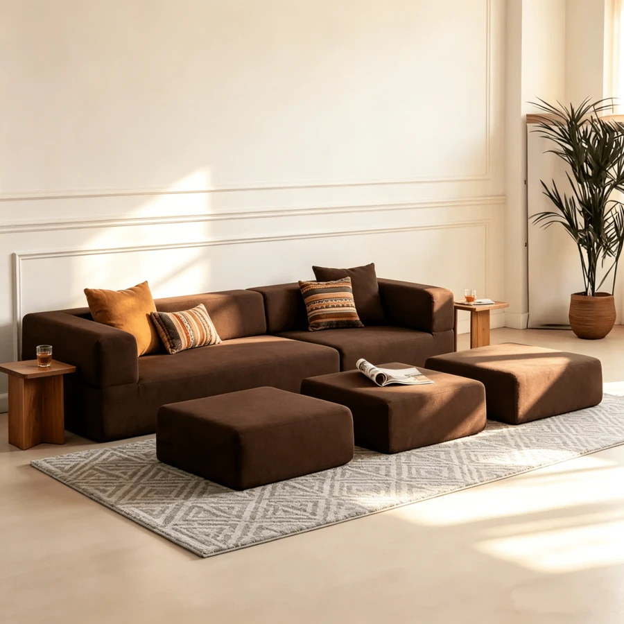 Modern Upholstered 4-Piece Modular Sofa Set For Living Room - Maroon - View 1