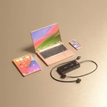 2nd Gen Exquisite Miniature Rose Gold Model Set - Includes Micro Laptop, Tablet, Smartphone, Power Strip & Cable Models. Realistic Detailed Mini Scene For Home Office Desk Decor, Bookshelf Display, Photography Prop. Collectible & Ideal Gift. - 5Pcs - View 6