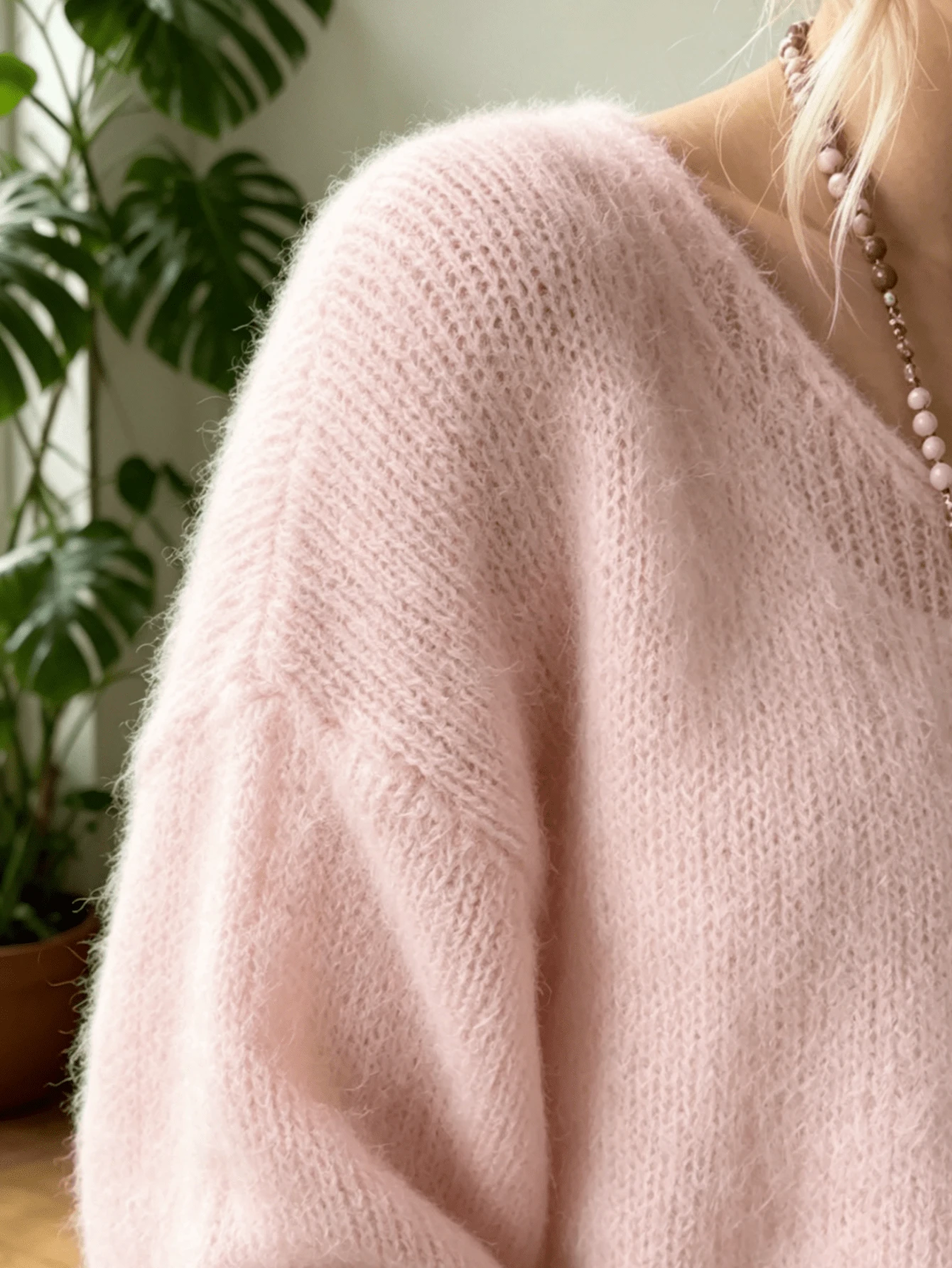 Women's Plus Size Semi-Sheer Loose Casual Sweater Pink - Pink - View 1