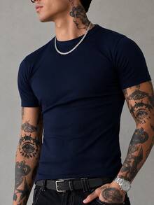 American Ribbed Slim Fit T-Shirt - Blue - View 1