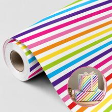 1 Rollo de Papel de Regalo a Rayas Arcoíris, Envoltura de Regalo con Rayas Diagonales de Colores, Adecuado para Regalos de Cumpleaños, Bodas, Baby Showers, Suministros para Fiestas, Envoltura de Ramos, Recuerdos de Fiesta y Manualidades DIY - Papel de embalaje - Ver 1