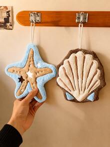 2pcs/1pc Starfish & Seashell Shaped Hanging Hand Towels, Soft Absorbent Quick-Dry Kitchen & Bathroom Towels With Ring Design, Ocean Beach Decor With Hanging Ring, Reusable Plush Hand Towels Suitable For Sink, Guest Bathroom, RV, Dorm And Housewarming Gift - Multicolor - View 4