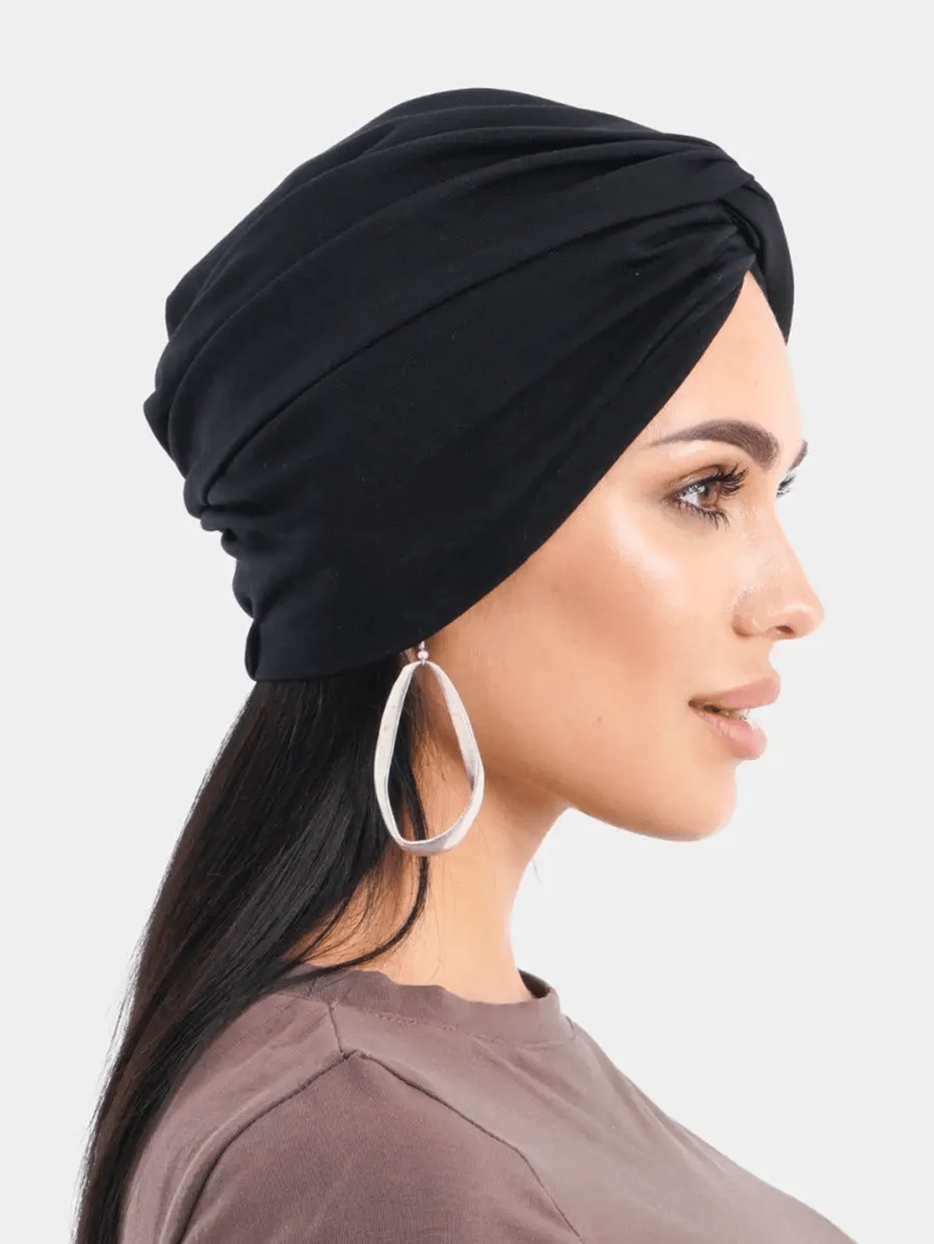1pc Solid Color Women's Headscarf Hat, Yoga Cap, Turban, Ready-To-Wear Muslim Headscarf - Black - View 1