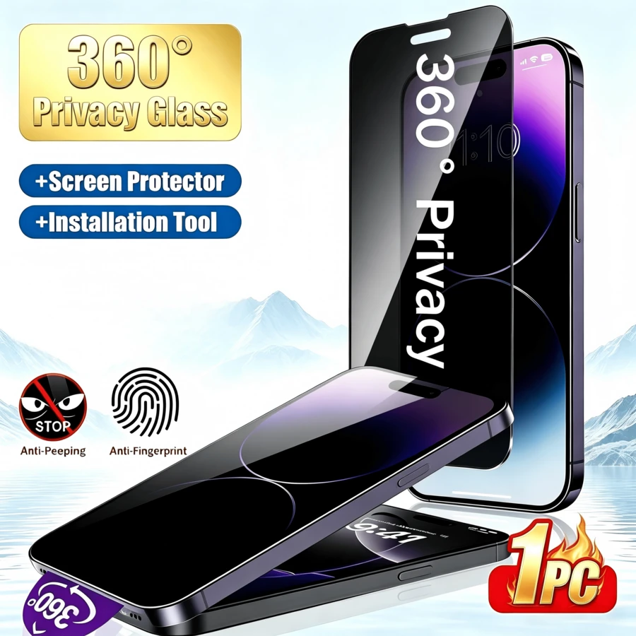1片 4向360°隱私螢幕保護貼,適用於 17 Pro Max/17 Air/16 Pro Max/15 Pro Max/15 Plus/14 Pro Max/13 Pro Max/12 Pro/11 Pro Max/XS Max,防偷窺、全覆蓋、防刮鋼化玻璃,相容Face ID,適用於智慧型手機 - 1PC - 查看 1