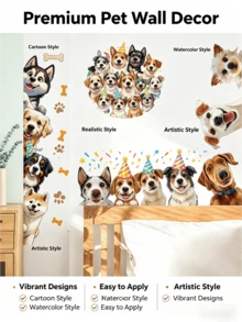 [Stile Carino e Curativo per Animali Domestici]Adesivi Murali per Cani di Diverse Razze, Da Cartoni Animati Q-Carini a Stile Realistico e Caldo, Amati dagli Appassionati di Animali Domestici, Crea il Tuo Angolo a Tema Animali Domestici, Adesivi Murali Autoadesivi per Decorazione Camera da Letto - Adesivi murali - Visualizzare 2