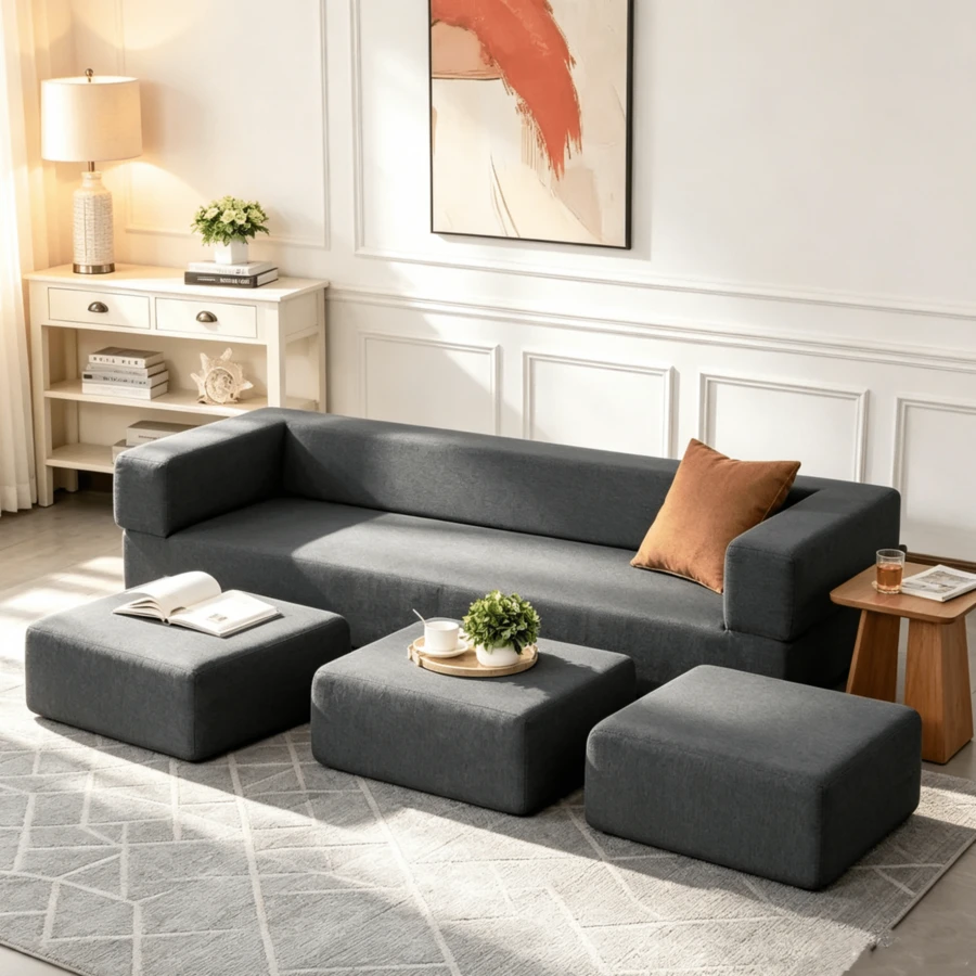 Modern Upholstered 4-Piece Modular Sofa Set For Living Room - Grey - View 1