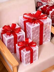 صندوق هدايا عيد الميلاد مع أضواء عيد الميلاد، مجموعة من 3 ديكورات عيد الميلاد المضيئة للخارج، صندوق هدايا شجرة عيد الميلاد مع أضواء LED، صندوق هدايا مضيء، ديكورات صندوق هدايا عيد الميلاد للاستخدام المنزلي، ديكورات الصندوق مع الأقواس، لديكور المنزل الداخلي والخارجي، ديكورات عيد الميلاد، ديكورات هدايا شجرة عيد الميلاد - عين الثور - مشاهدة 12