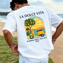 La Dolce Vita T-Shirt With Italian Lemon Motif, Casual Men's T-Shirt, Comfortable, Retro Southern European Resort Style, For Everyday Wear, Men's Summer Clothing - White 6 - View 1