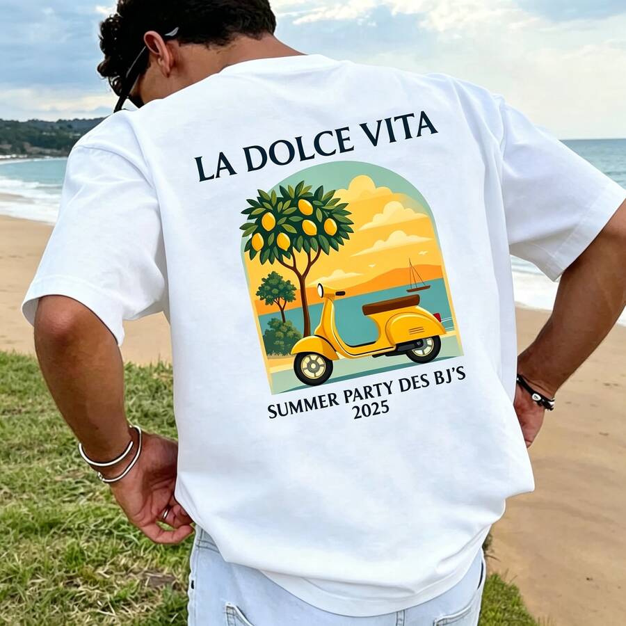 La Dolce Vita T-Shirt With Italian Lemon Motif, Casual Men's T-Shirt, Comfortable, Retro Southern European Resort Style, For Everyday Wear, Men's Summer Clothing - White 6 - View 1