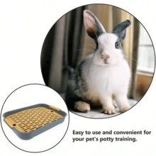 1pc 2-Tier Small Animal Toilet Litter Box With Grid & Detachable Feeding Bowl, Drainage Tray Design For Hamster Rabbit Guinea Pig - Multicolor - View 3