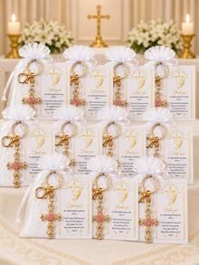 60pcs/20sets Cross Keychains (With Organza Gift Bags And Tags), Suitable For Baptism, Baby Shower, Birthday Party Favors, Religious Memorials And First Communion Gifts. Religious Theme Baby Shower And First Communion Guest Favors. - Multicolor - View 3