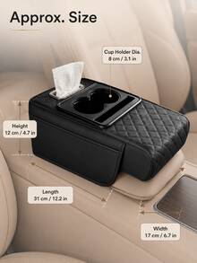 4-In-1 Car Armrest Box Heightened Storage Organizer, Car Interior Decoration Accessory Center Console Pad With Side Pocket + Cup Holder, Multi-Function Storage, Fits Most Car Models, Tissue Box Style - Multicolor - View 7