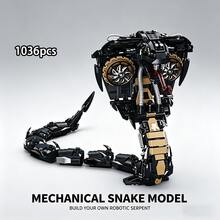 1036pcs Movable Joint Robot Snake Building Block Set, Flexible Poseable Mechanical Snake Model, High Difficulty Creative Collectible Building Toy, Ideal Gift For Teens And Adults 14+ - Multicolor - View 1