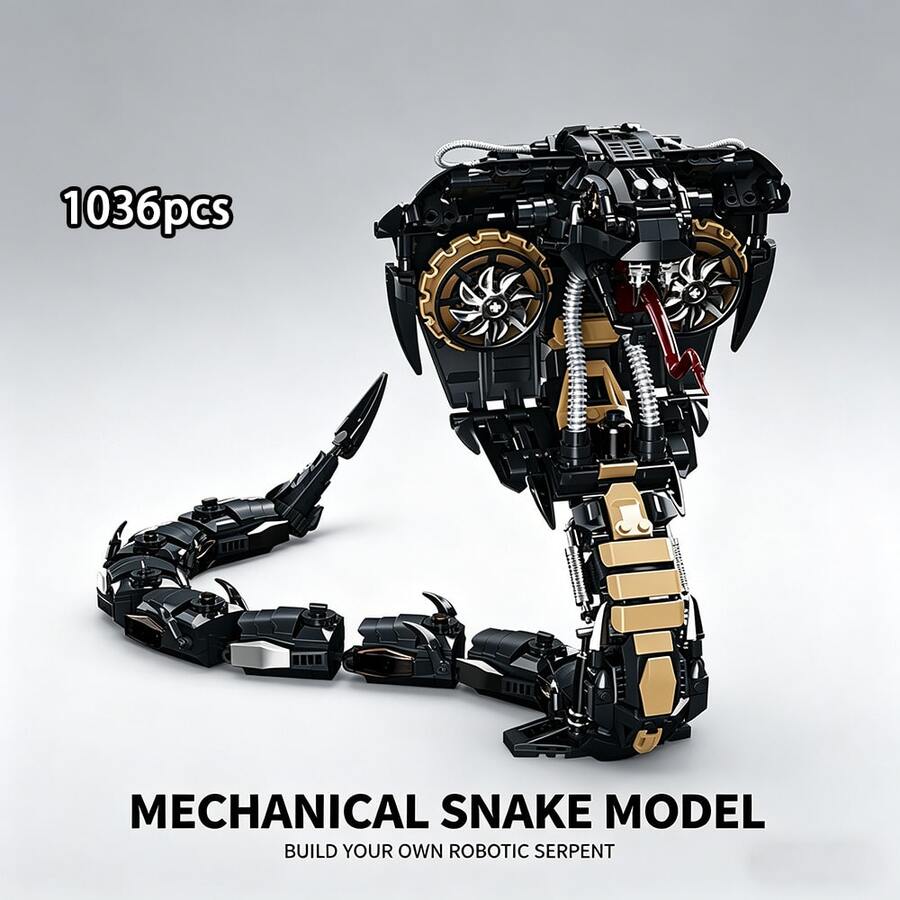 1036pcs Movable Joint Robot Snake Building Block Set, Flexible Poseable Mechanical Snake Model, High Difficulty Creative Collectible Building Toy, Ideal Gift For Teens And Adults 14+ - Multicolor - View 1