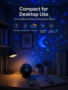 1pc [LED Night Light] Star & Moon Pattern Projection Lamp, Colorful Starry Sky Atmosphere Room Decor Light | Suitable For Dorm, Bedroom, Living Room, Nighttime Setup | USB Powered - Multicolor - View 10