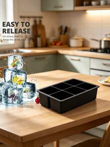 Large Square Ice Cube Tray, Large Ice Cube Mold Box, Silicone Square Ice Cube Mold, DIY Bar Ice Cube Maker (Black), Whiskey Ice Cube Mold, Ice Cubes, Silicone Mold, Ice Cube Mold, Halloween, Kitchen Accessories, Kitchen Refrigerator - Multicolor - View 1