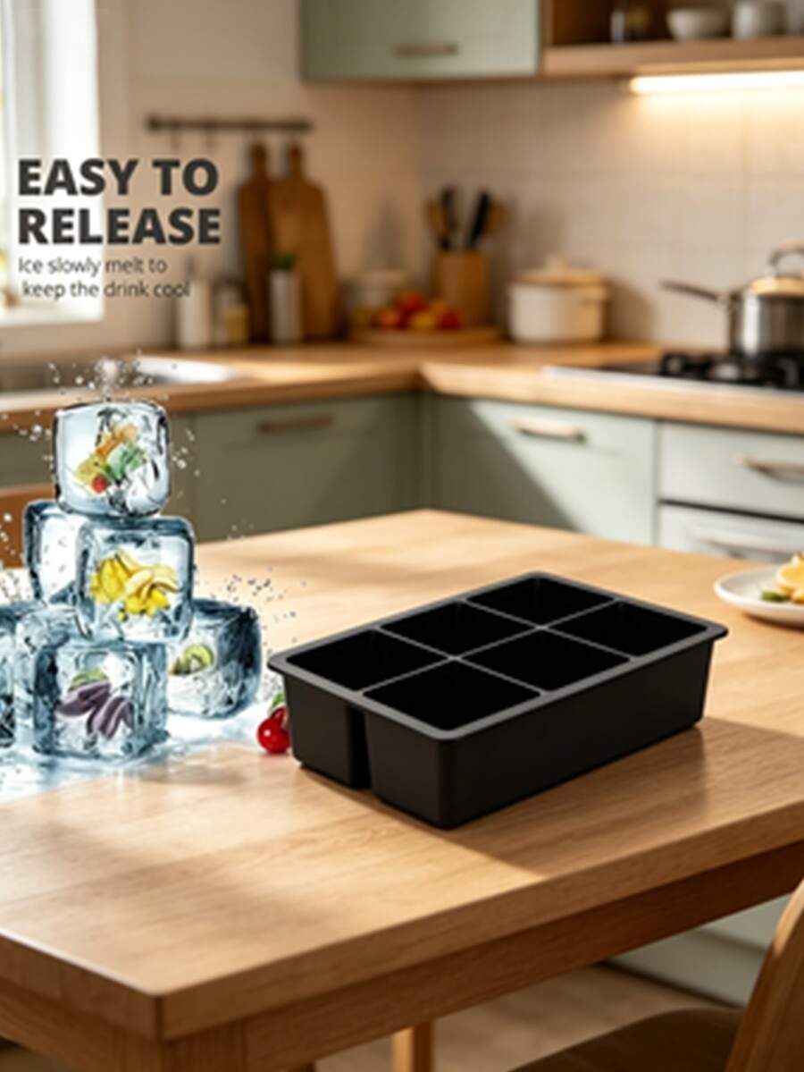 Large Square Ice Cube Tray, Large Ice Cube Mold Box, Silicone Square Ice Cube Mold, DIY Bar Ice Cube Maker (Black), Whiskey Ice Cube Mold, Ice Cubes, Silicone Mold, Ice Cube Mold, Halloween, Kitchen Accessories, Kitchen Refrigerator - Multicolor - View 1