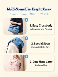 Powcan Double-Layer Large Capacity Insulated Lunch Bag, Dual Compartment Reusable Cooler Bag, Waterproof Easy-To-Clean Lining, Shoulder Strap And Dual Handles, Suitable For School, Work, Picnic And Travel - Multicolor - View 6