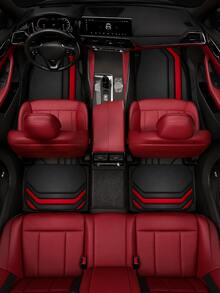 4pcs Universal Red Striped Car Floor Mats, Waterproof Anti-Slip Rubber Bottom, Stain-Resistant Wear-Resistant Trimmable, Suitable For Sedans, SUVs, Trucks, Daily Driving Vehicle Interior Protection - A - View 3