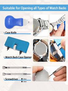 26pcs Watch Repair Kit With Strap Tools, Battery Tool, Case Opener, And 20 Spring Bars For Watchmakers & DIY. - Blue - View 4