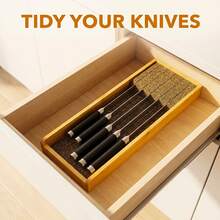 Bamboo Knife Drawer Organizer, Small Knives Holder Insert Block For Kitchen Drawer Storage, Flexible Cork & Rubber Dividers For Up To 12" Knives, Sturdy No Assembly Needed (Natural) - Khaki - View 4