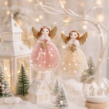 2pcs Christmas Angel Hanging Ornaments, Glitter Fairy Dolls With Wings, 16cm Nordic Style Christmas Tree Decorations, Suitable For Christmas Tree, Home, Window, Fireplace And Holiday Party Decor - Multicolor - View 3