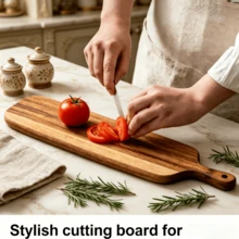 Premium Rectangular Extra-Long Wooden Cutting Board - Kitchen Cutting Board With Creative Handle Serving Board - Functions As Bread Board, Charcuterie Board, Cheese Board, Wooden Board | All-Wood Material | Suitable For Meat, Bread, Cheese, Vegetables And Party Use, Easy To Clean, Essential Kitchen Tool, Perfect Holiday Gift, Cutting Board, Kitchen Accessory, Halloween - Camel - View 3