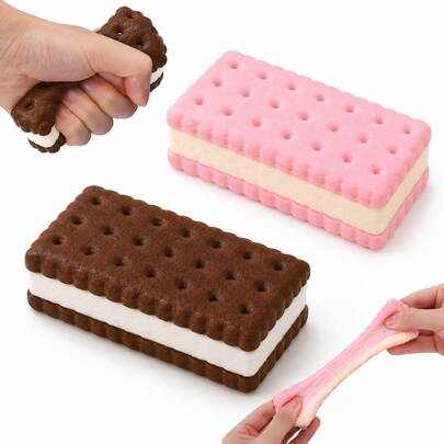 1pc New Sandwich Cookie Squishy Toy, Super Soft TPR Slow Rebound Squeeze Stress Relief Toy, Realistic Food Cookie Squishy Toy, ASMR Sensory Stress Relief Anti-Anxiety Venting Toy, Desktop Decoration Birthday Party Gift For Teens And Adults